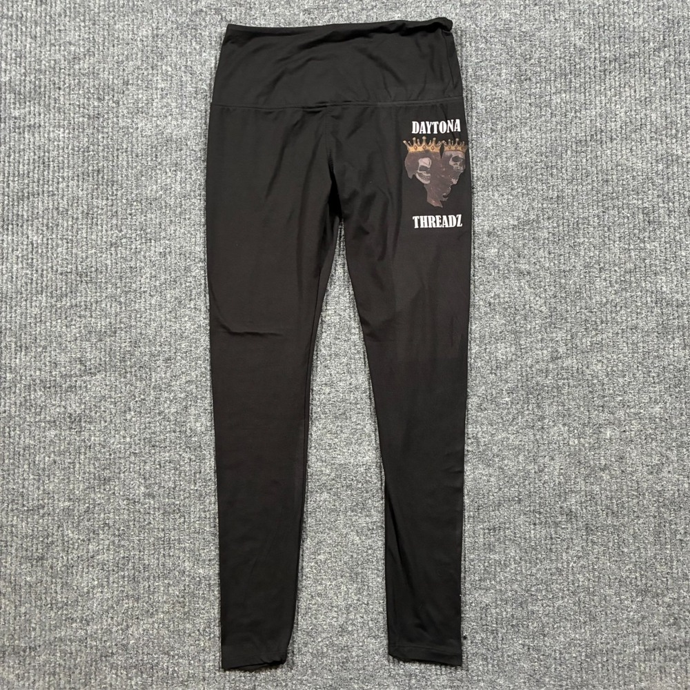 Hot Kiss Womens Leggings Size M Black Daytona Threadz Graphic Pull On Mid‎ Rise